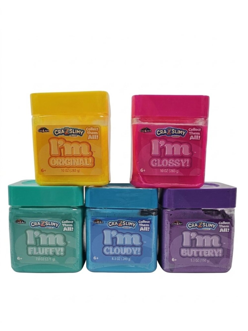 CraZArt Cra-Z-Slimy Slime Jar Sensory Lot 5 Bundle Yellow Pink Teal Blue Purple